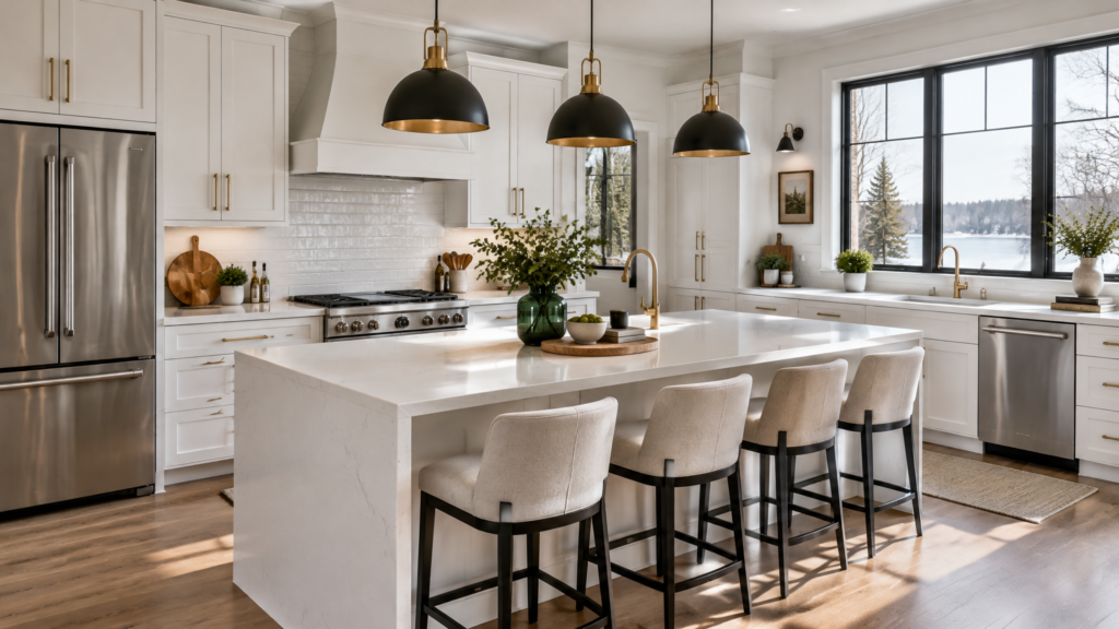 Modern remodeled kitchen with quartz countertops and custom cabinetry