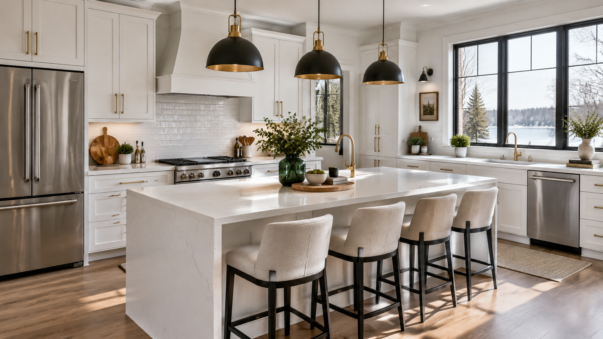 Modern remodeled kitchen with quartz countertops and custom cabinetry